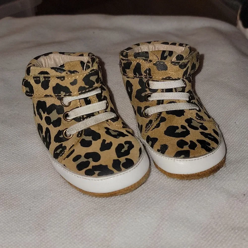 MONKEY FEET High Top Elastic Lace Leather Soft Bottom Moccasin Shoes 6-12 months